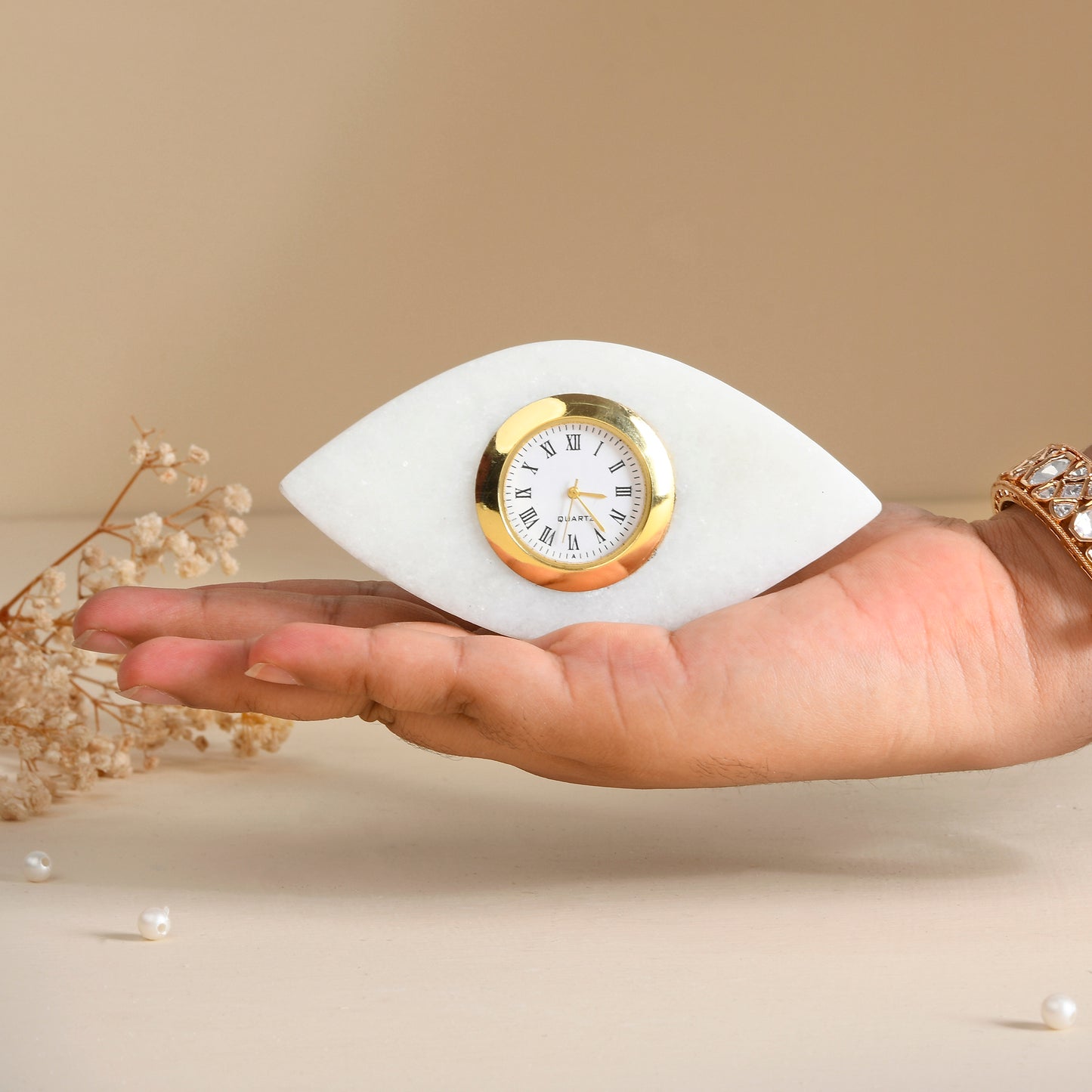 Marble Eye Shape Table Clock Watch for Ophthalmologist Desk Marble Paper Weight Watch Desk Watch