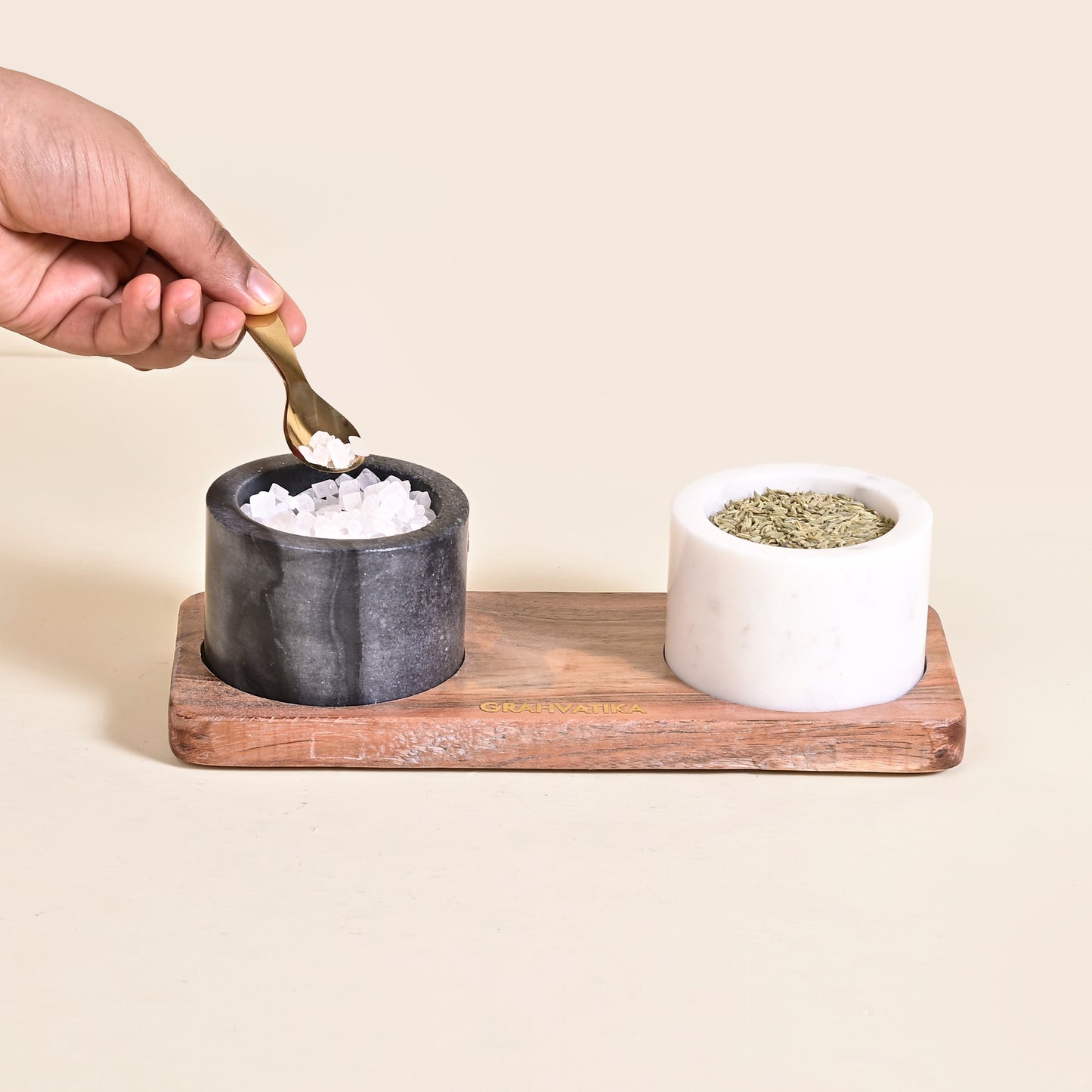 Marble Handmade Multi-Utility Bowl Set With Spoon and Tray