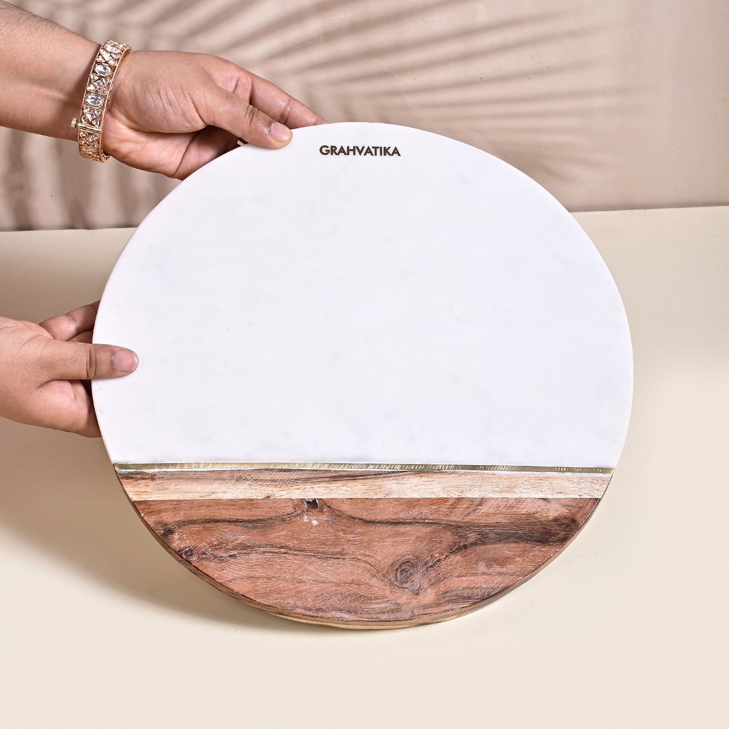 Round Marble and Wooden Cutting Board For Vegetable Fruit Chopping Board