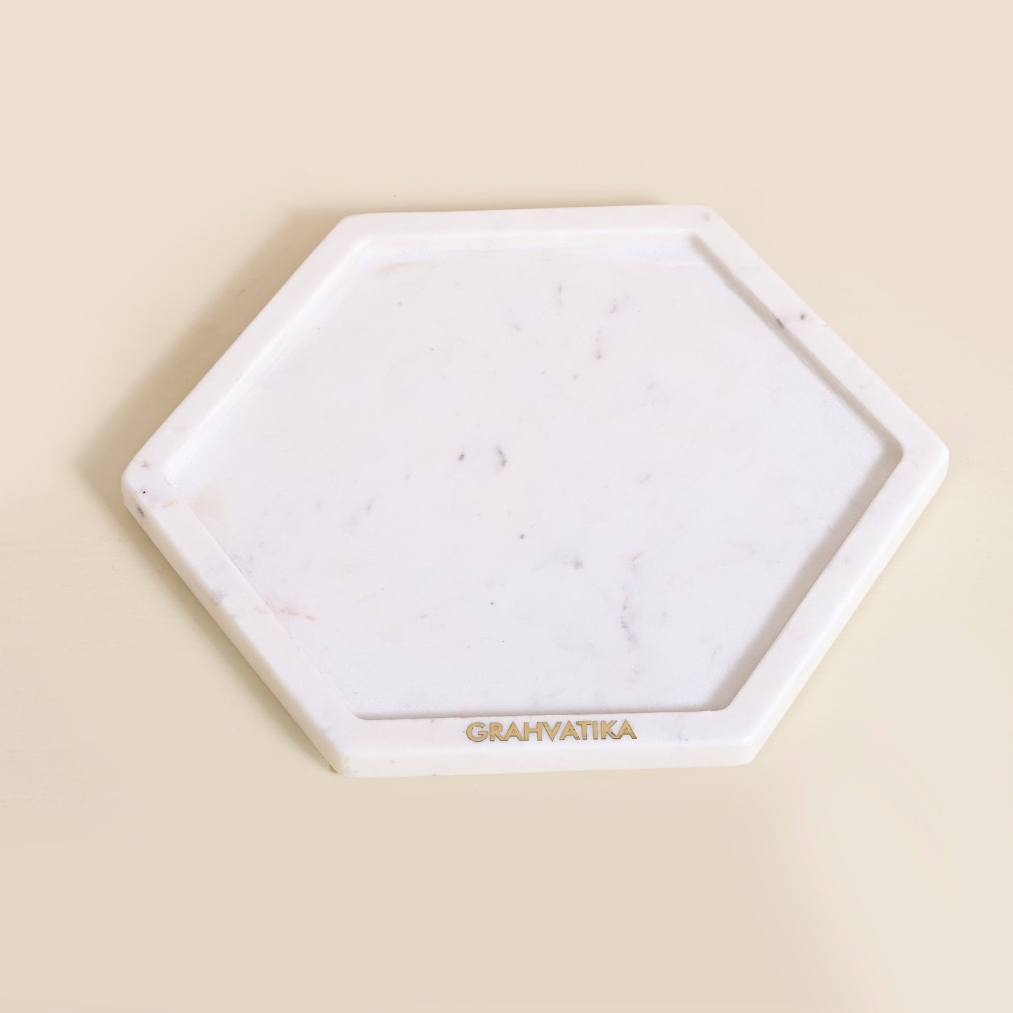 Hexagonal Shape White Marble Tray for Bathroom Kitchen Serving Vanity Tray