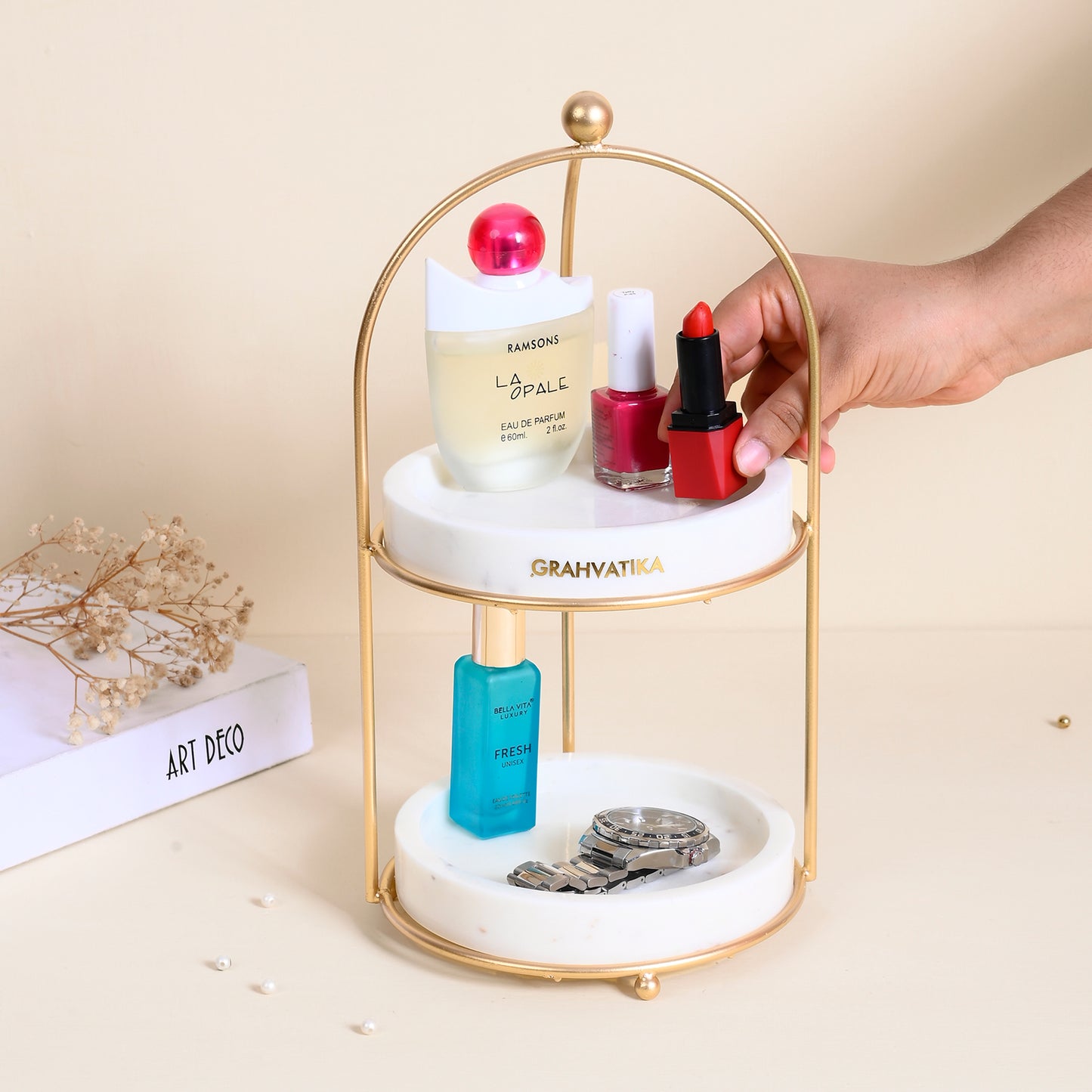 White & Gold Metal 2-Tier Cake Stand Snack Platter for Home Décor