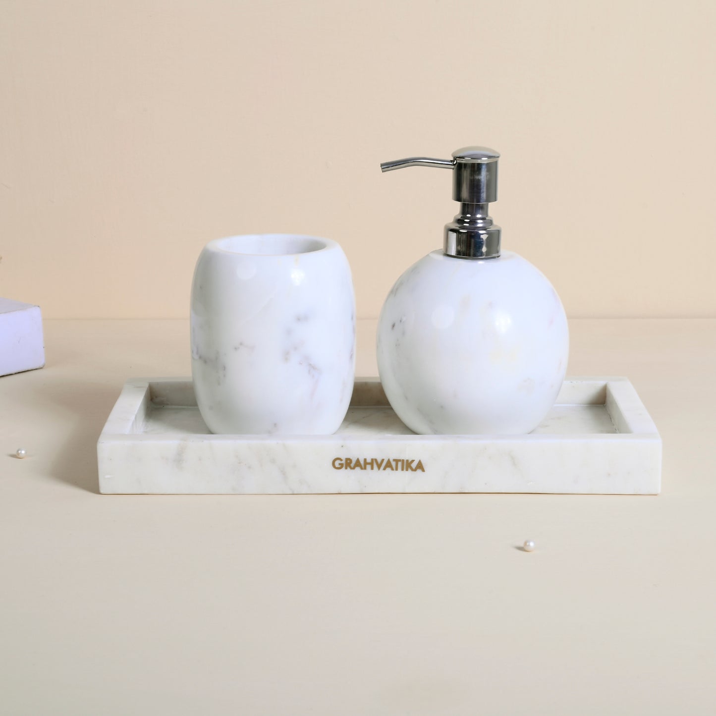 Marble Bathroom Accessories Set With Tray Liquid Soap Dispenser Tumbler Toothbrush Holder Handwash Soap Dispenser Luxury Gift Accessory for Home