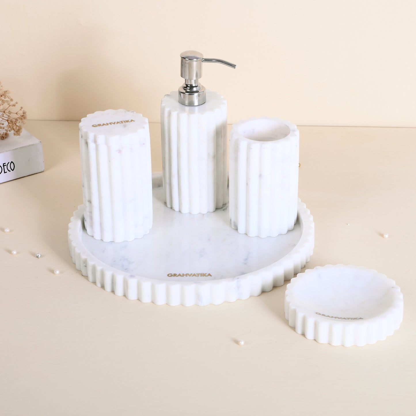 Marble Tray With Soap Dishwasher Soap Dispenser Toothbrush Holder Multi Utility Holder With Lid Bathroom Organiser Luxury Gift Accessory for Home