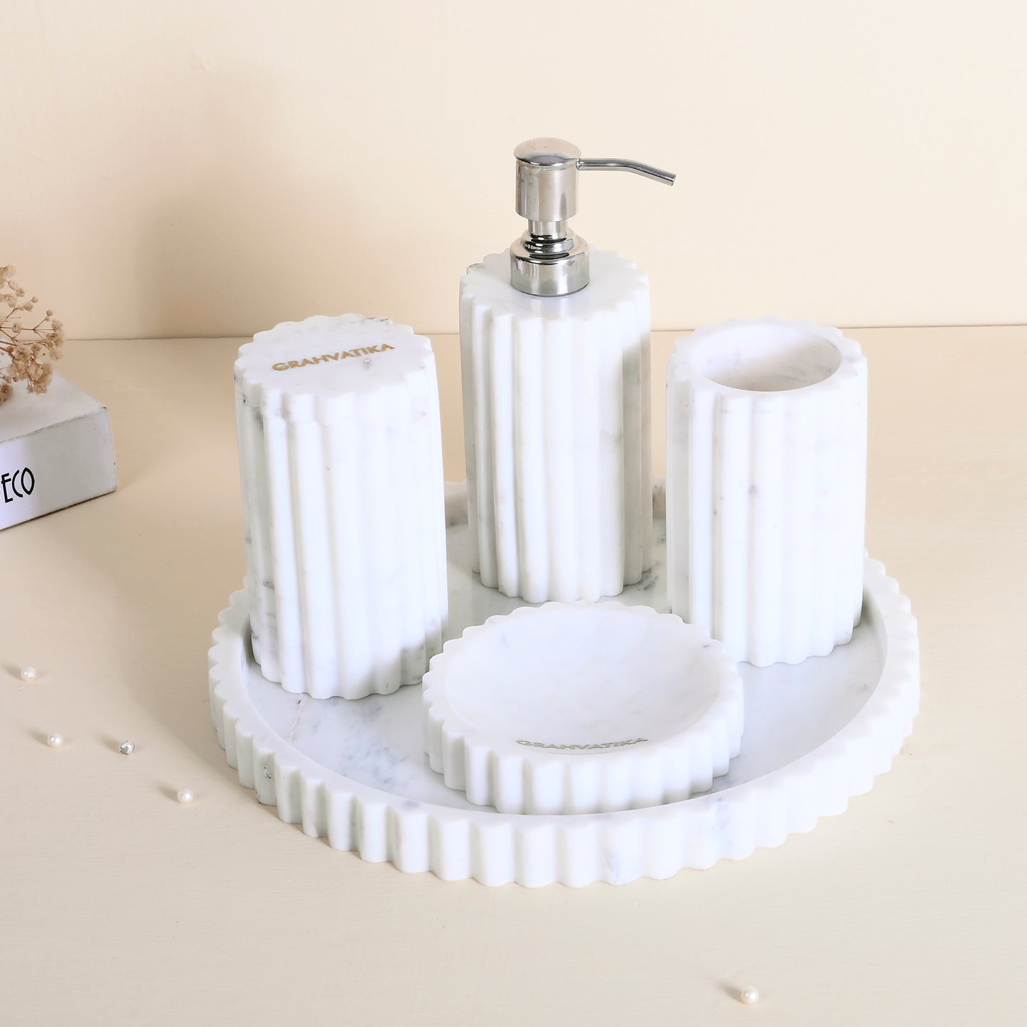 Marble Tray With Soap Dishwasher Soap Dispenser Toothbrush Holder Multi Utility Holder With Lid Bathroom Organiser Luxury Gift Accessory for Home