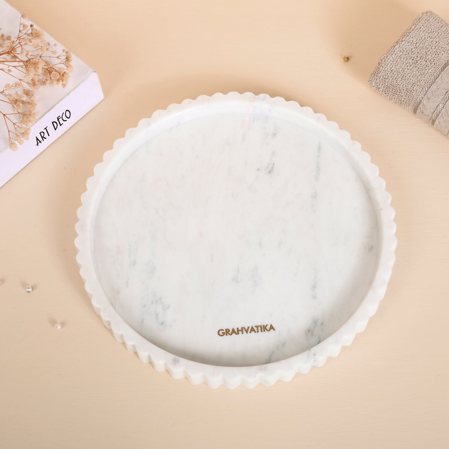 White Marble Tray for Bathroom Kitchen Serving Dining Table Decoration and Gift (Vanity Tray) Stone Organizer Accessories Tray