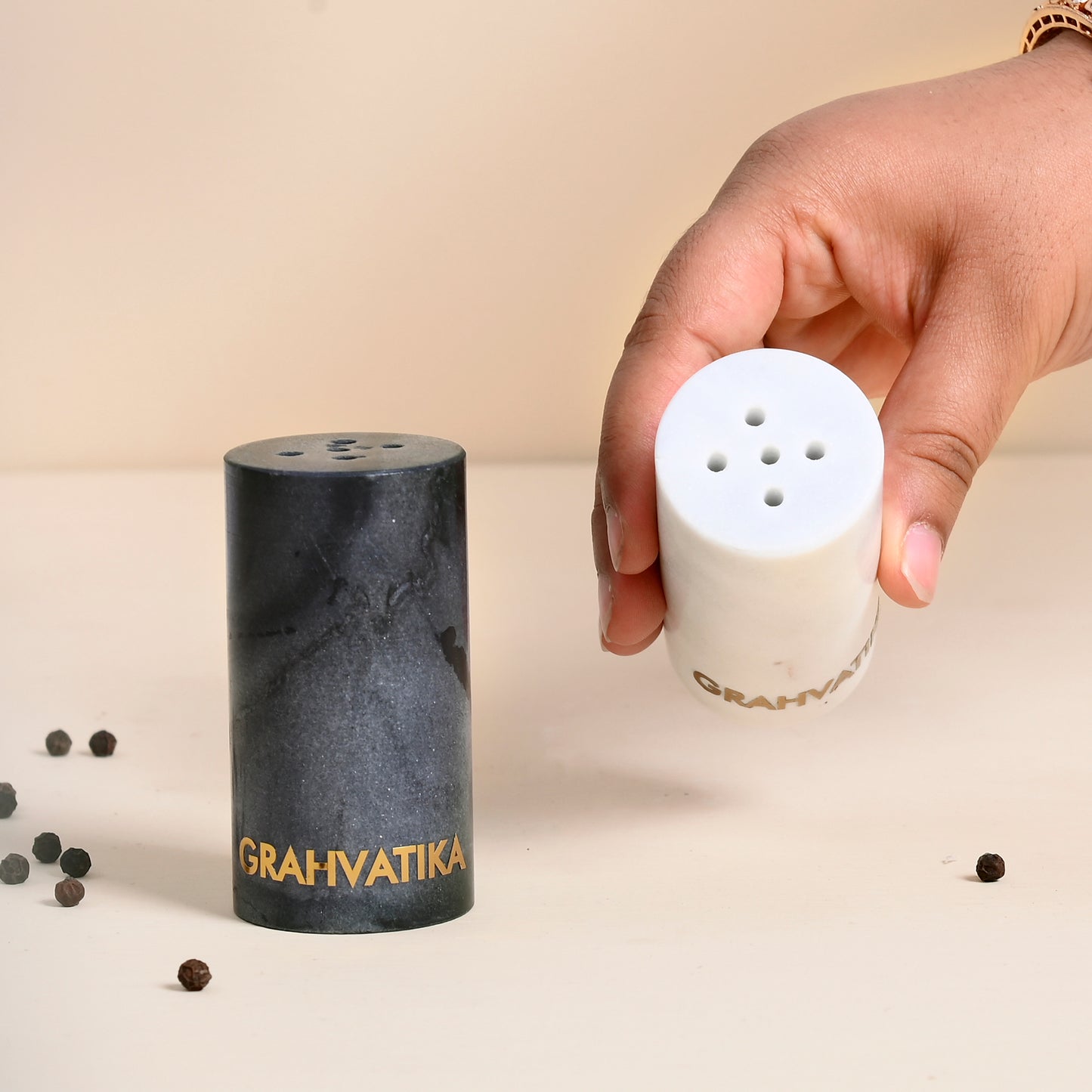 Marble Salt and Pepper Container Set Versatile Salt & Pepper Shakers Decorative Dispensers