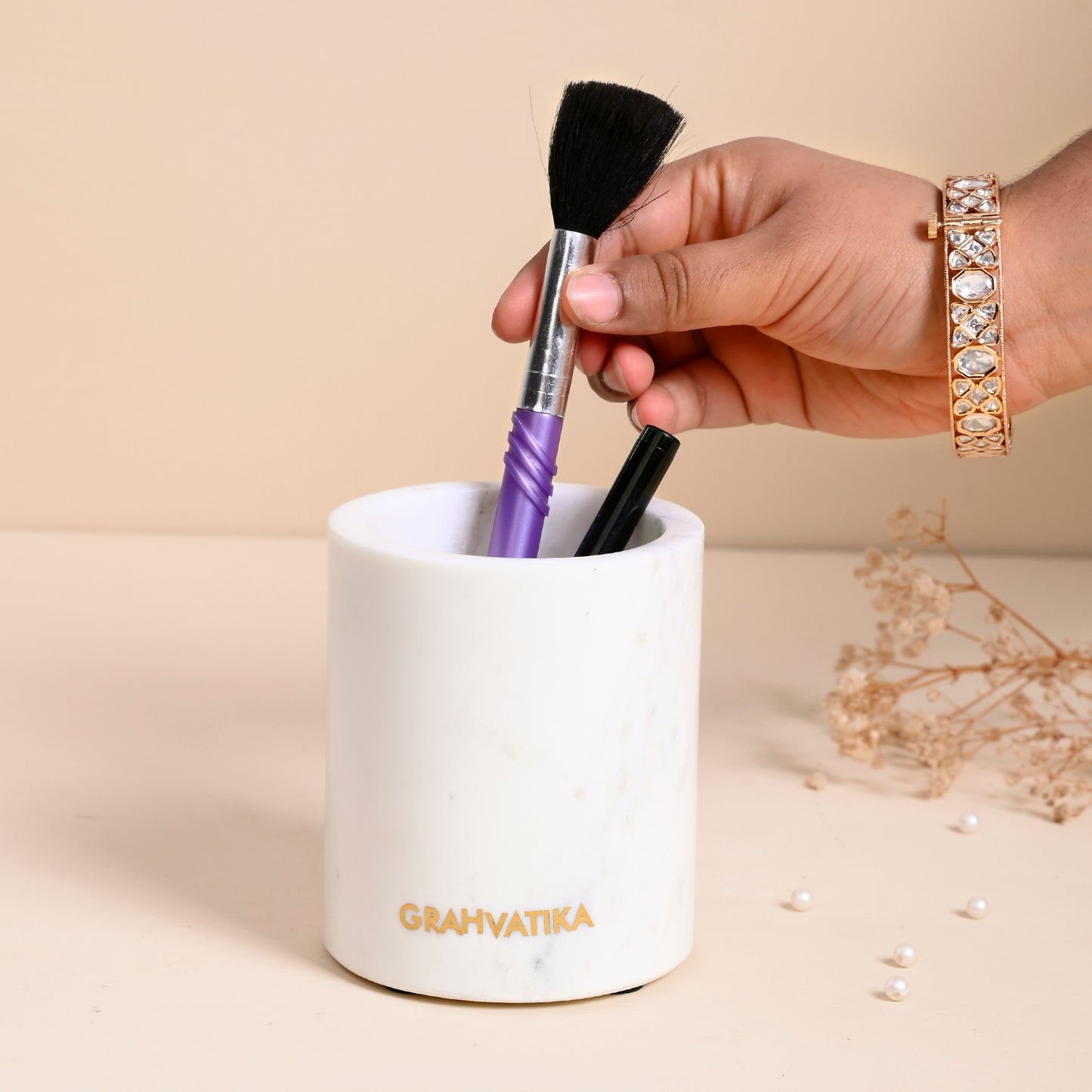White Marble Multipurose Tumbler Tooth Brush Holder Toothpaste Holder Pen Stand Makeup Brush Holder