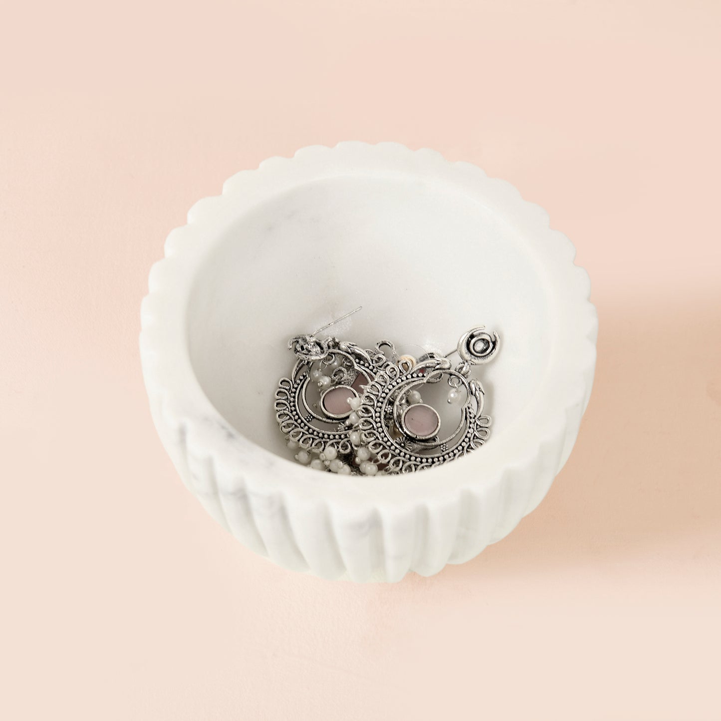 Scalloped Marble Bowl - Small Decorative Bowl, White Jewelry Bowl, Marble Decor Bowl Accent, Marble Ruffle Bowl, Trinket Bowl,Ring Holder,Key Bowl,Unique Jewellery Bowl for Home Decoration