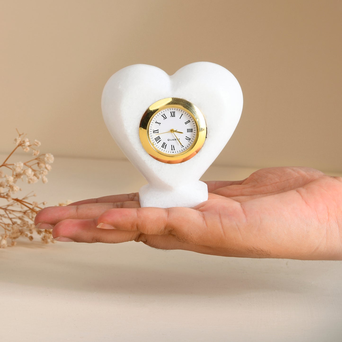 Heart Shape Table Décor Clock Watch for Cardiologist Desk Marble Paper Weight Watch Table Top Clock