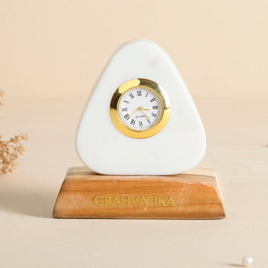 Marble Table Top Watch/Clock With Wooden Stand Desk & Shelf Clocks Paper Weight Clock