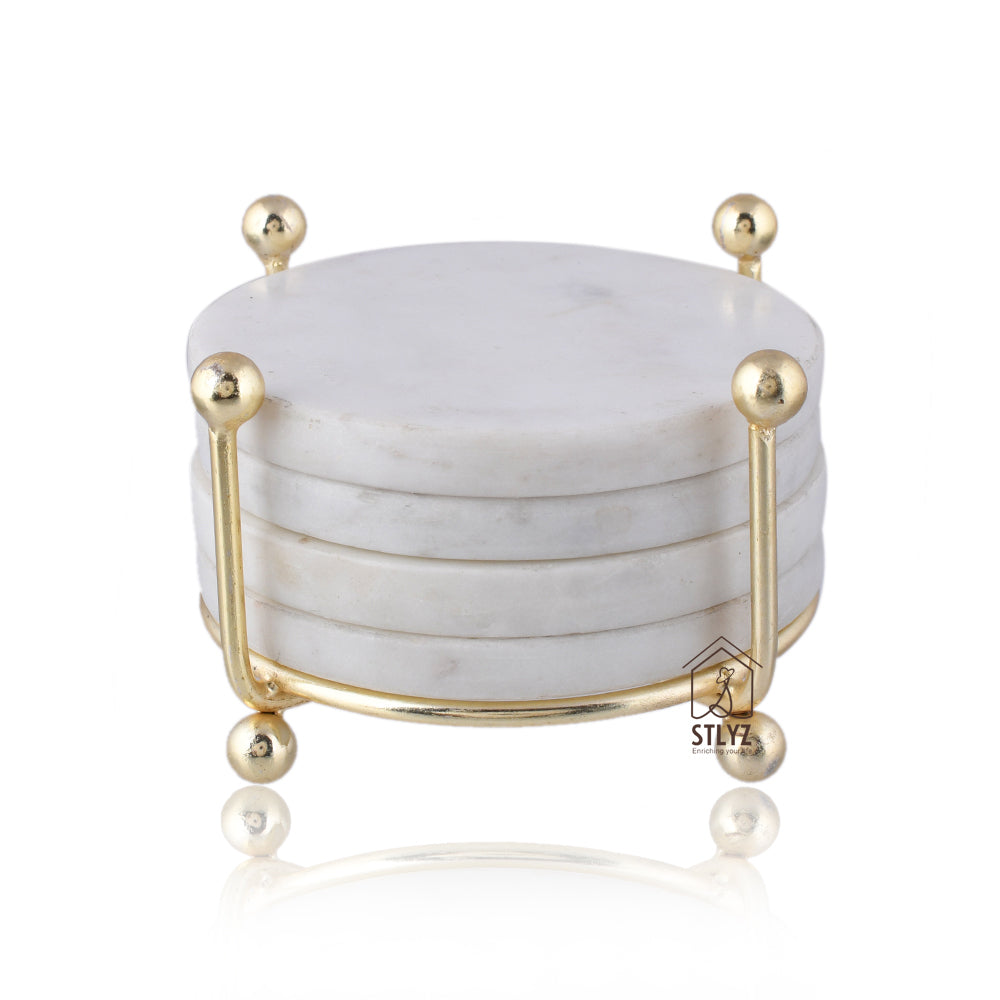 Marble Tea Coaster Set with Metal Stand