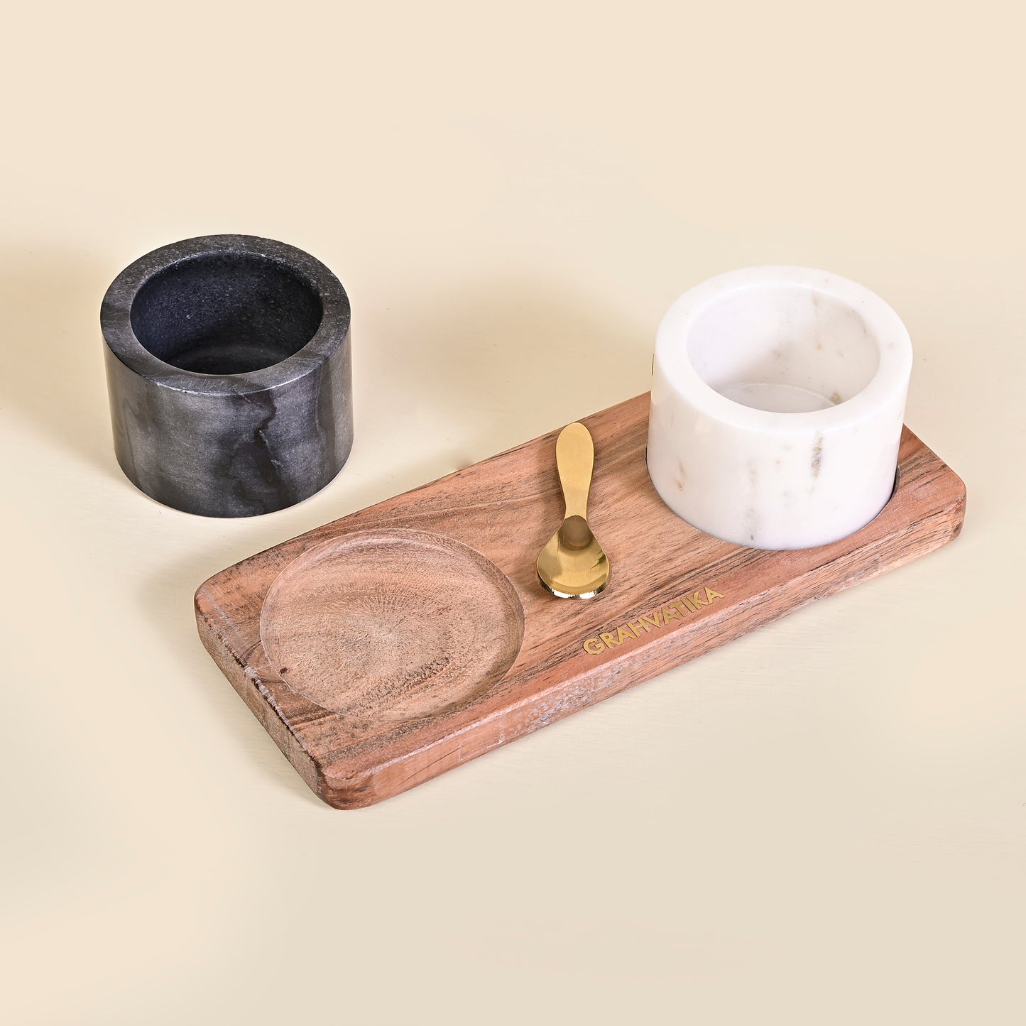 Marble Handmade Multi-Utility Bowl Set With Spoon and Tray