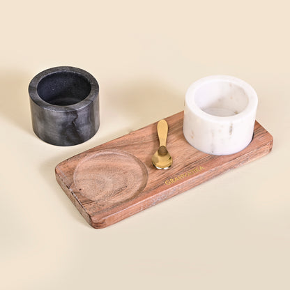 Marble Handmade Multi-Utility Bowl Set With Spoon and Tray