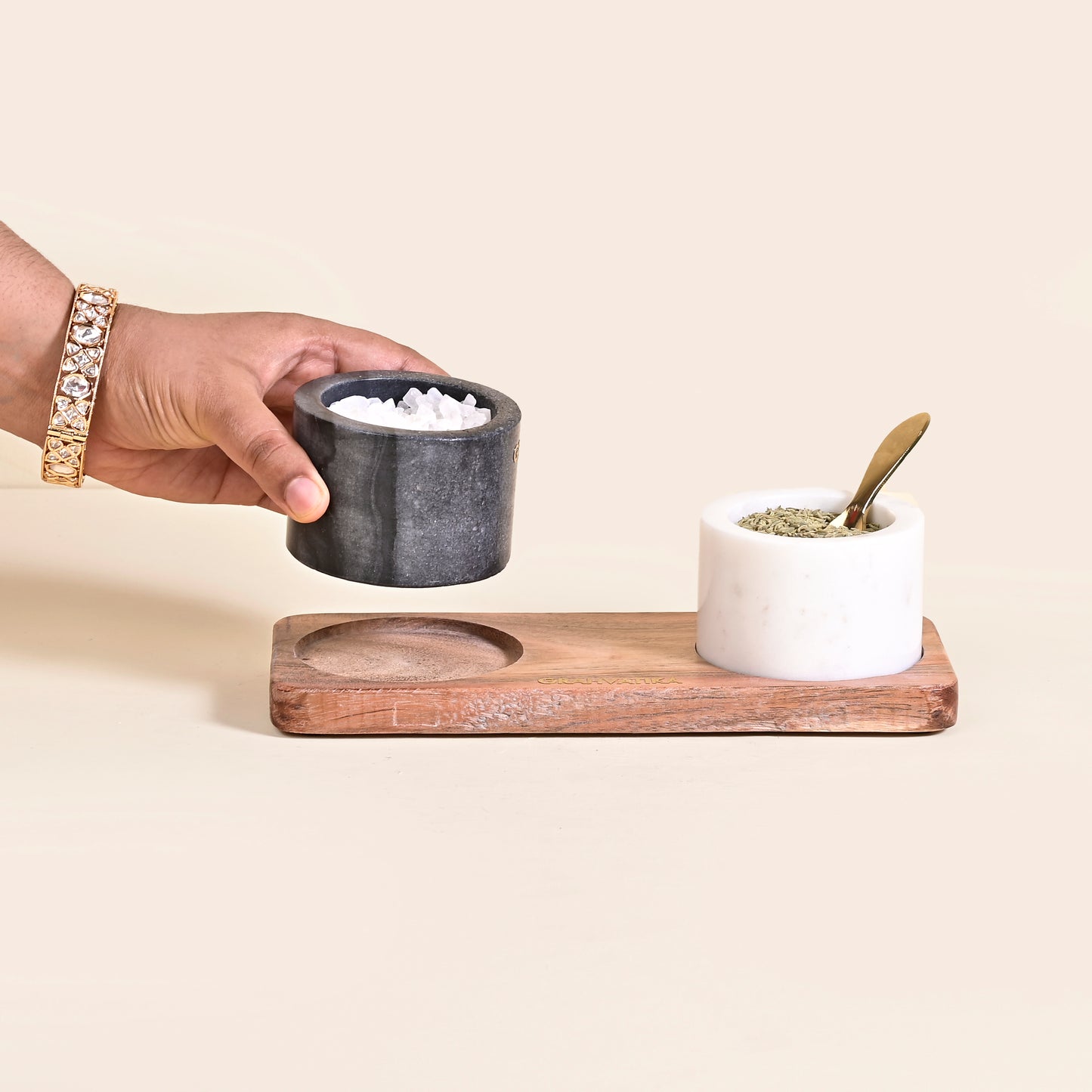 Marble Handmade Multi-Utility Bowl Set With Spoon and Tray