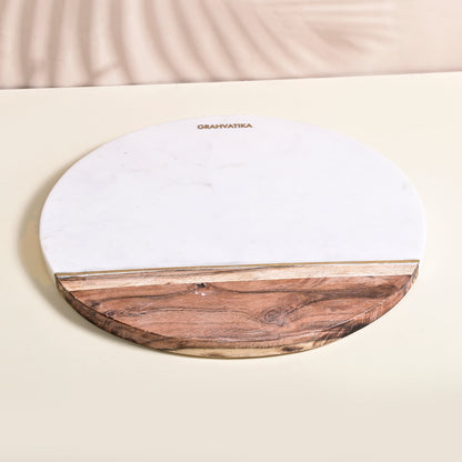 Round Marble and Wooden Cutting Board For Vegetable Fruit Chopping Board