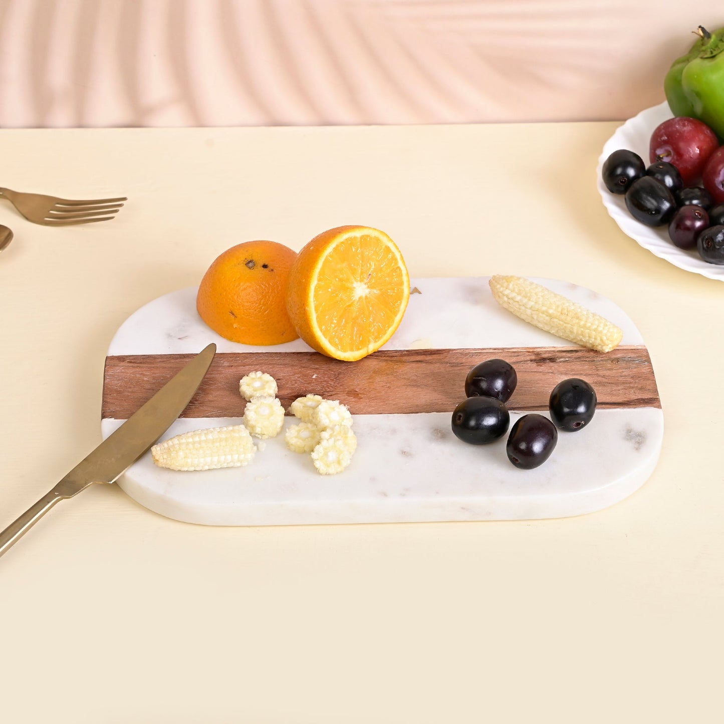 Striped Marble and Wooden Cutting Board for Vegetable Fruit Cutter