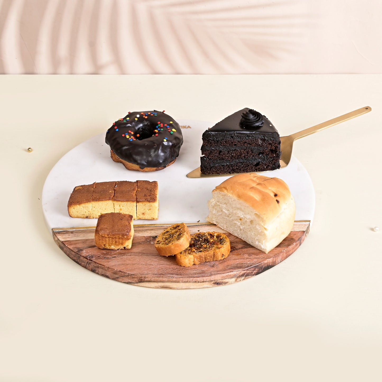 Round Marble and Wooden Cutting Board For Vegetable Fruit Chopping Board