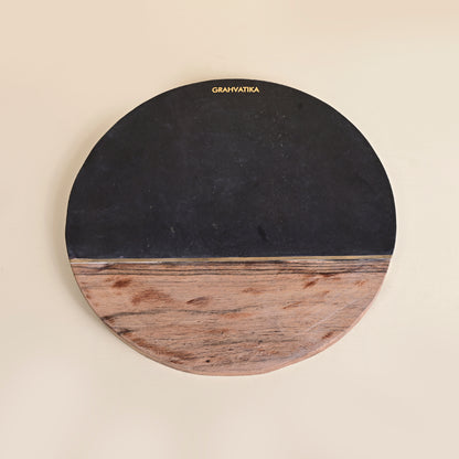 Marble and Wooden Round Cutting Board For Vegetable Chopping Board For Kitchen