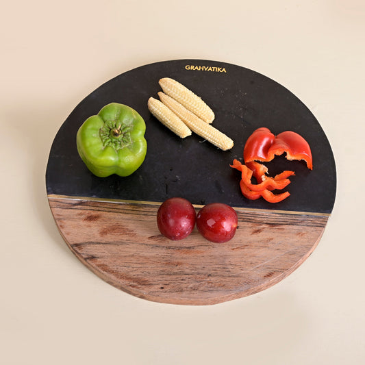 Marble and Wooden Round Cutting Board For Vegetable Chopping Board For Kitchen