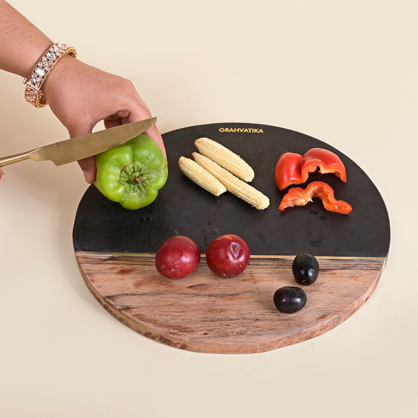 Marble and Wooden Round Cutting Board For Vegetable Chopping Board For Kitchen