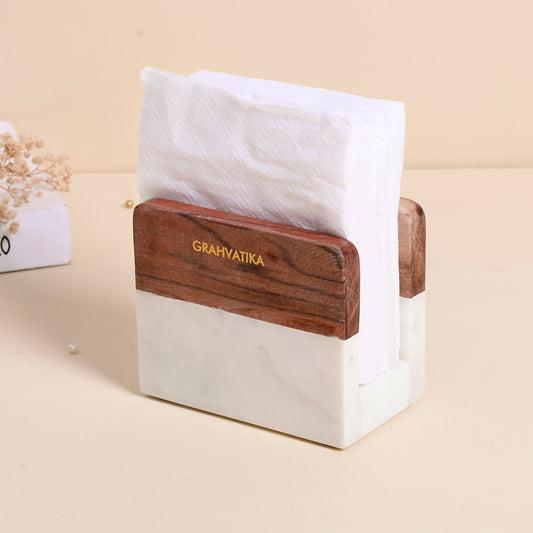 Napkin Holder for Table Natural Marble and Wood Napkins Holder for Kitchen Dining Table Décor