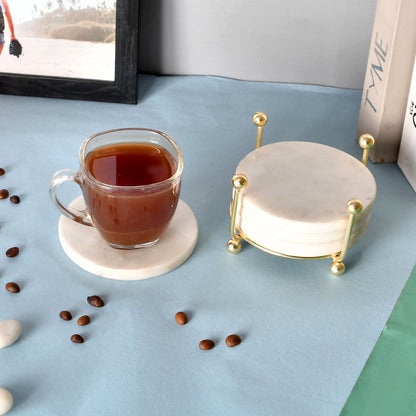 Marble Tea Coaster Set with Metal Stand